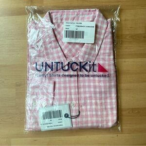 Women’s UNTUCKit Calina Pink White Gingham Long Sleeve Shirt NWT Size 16